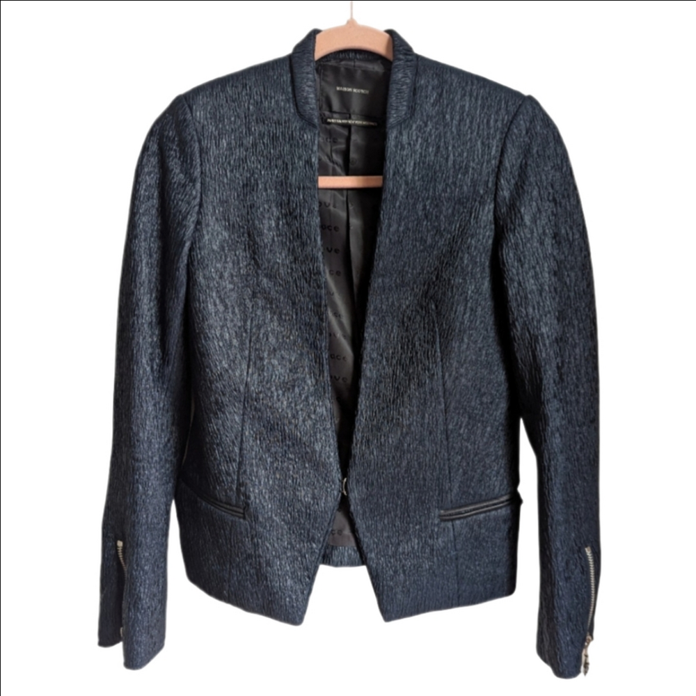 MAISON SCOTCH Navy Blue Waffle Textured Office Chic Feminine Blazer Size Medium